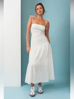Papermoon White Tie-Strap Tiered Maxi Dress